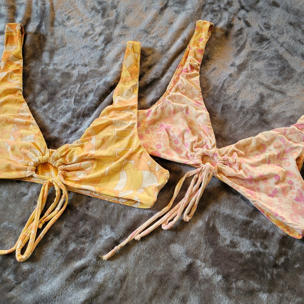 Out From Under Bikini Tops Kids Small Orange Pink Good Retro Floral Geometric899